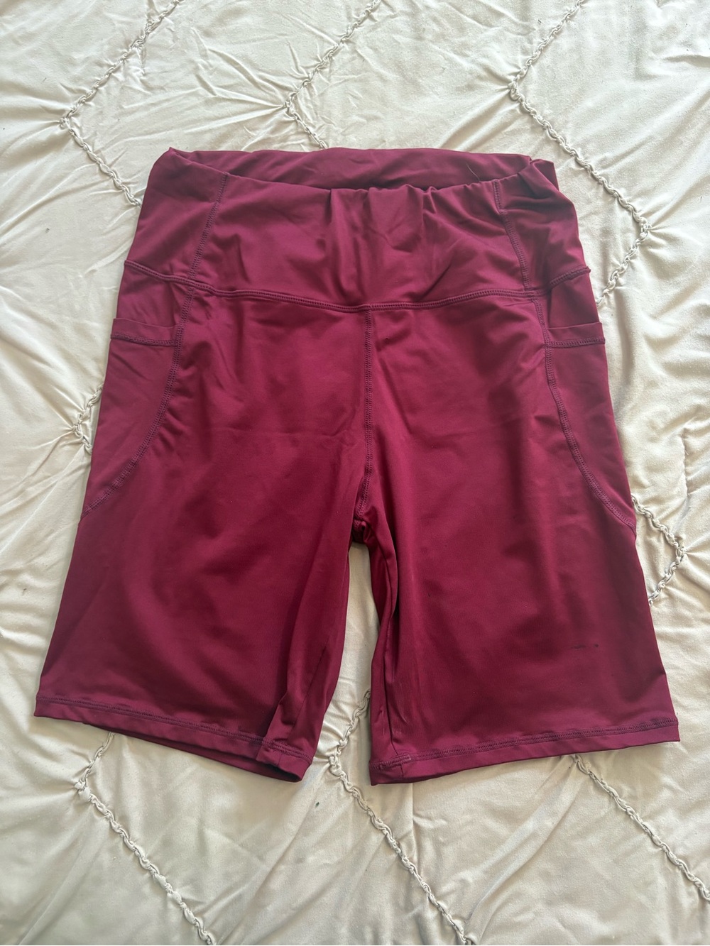 SHEIN Burgundy High-Waist Bike Shorts with Side Pockets
